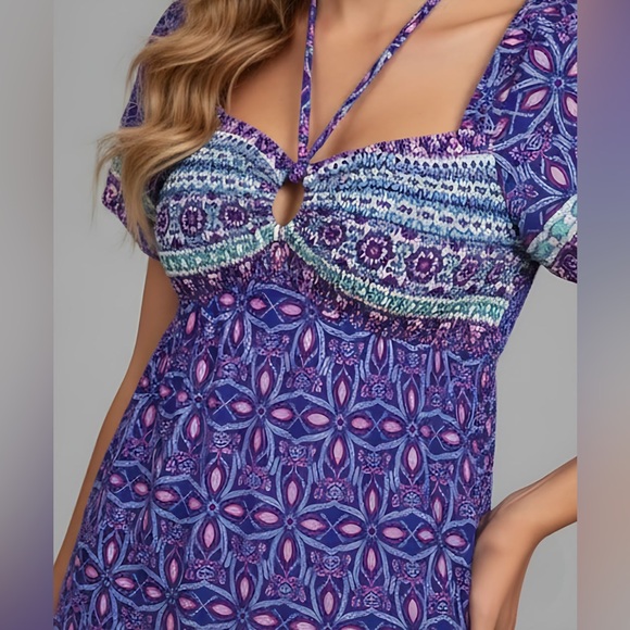 Boho Print A-Line Dress Purple - Picture 2 of 8